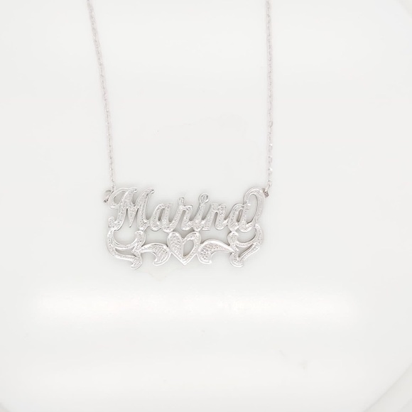 Jewelry - 14k White Gold Marina Double Nameplate With Diamonds 💎 & Chain